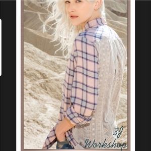 Johnny Was 3J Workshop Plaid/Velvet Buttoned Shirt